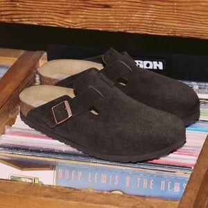 Birkenstock Dark Brown Suede Clogs